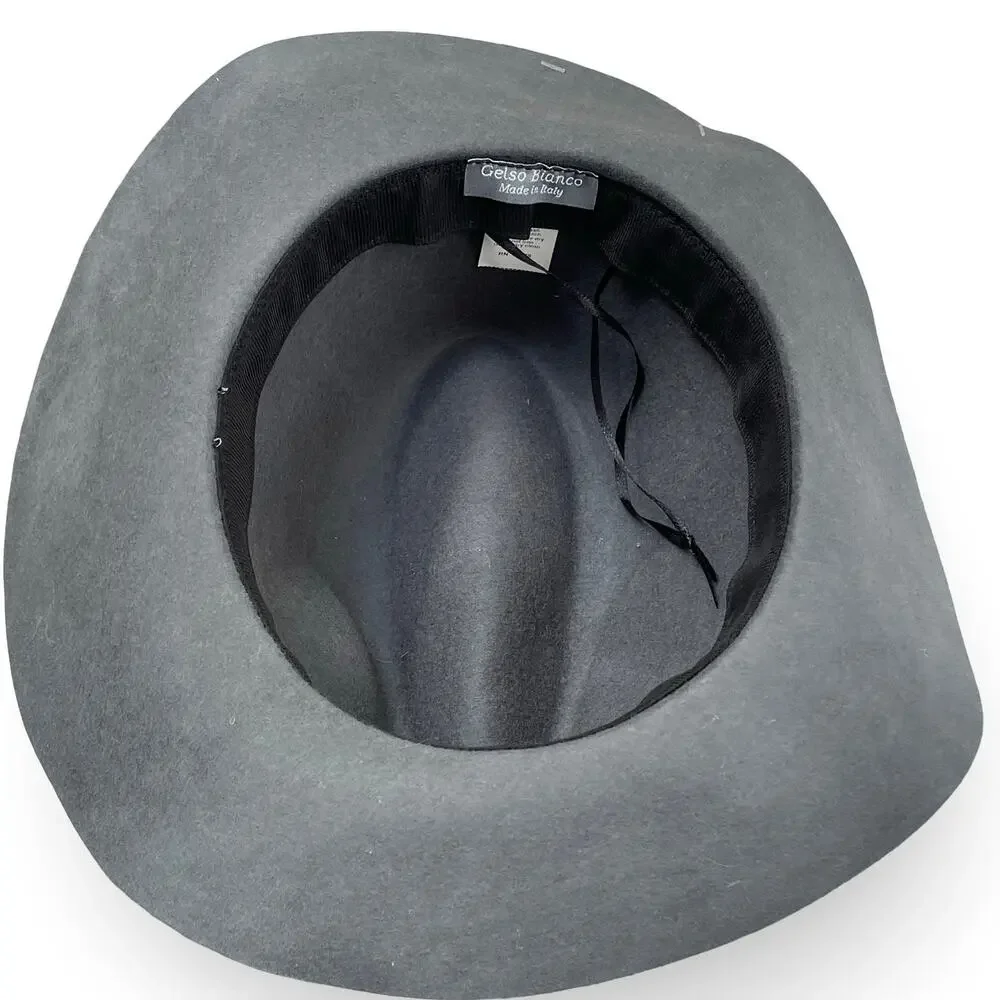 Gelso Bianco Italy Fedora Hat Gray 100% Wool NWT Chain Link Trim Made in Italy